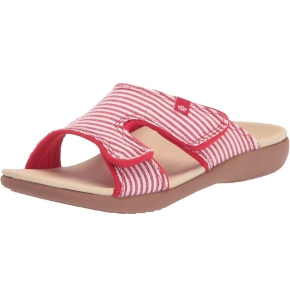 Spenco Slide Sandal Womens 7.5 Medium Red White Stripe Arch Support New‎ - Picture 1 of 9